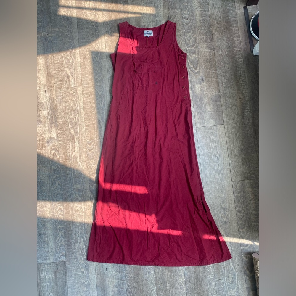 American Laundry Vintage Burgundy sleeveless button-side pinafore maxi dress